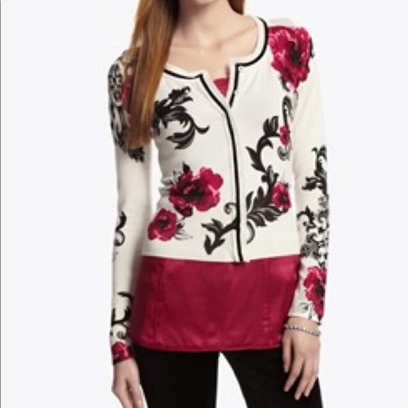 White House Black Market Sweaters - WHBM White Flower Print Cardi